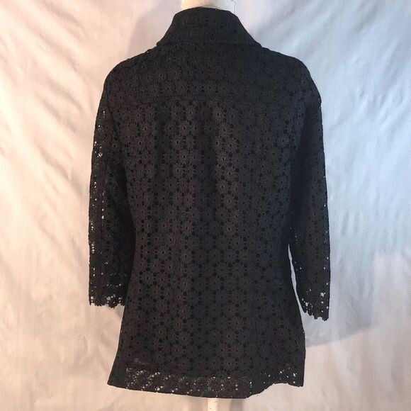 Doncaster Vintage Black Embroidered Lace Long Sleeve Zip Up Collared Jacket 8 - Picture 5 of 10